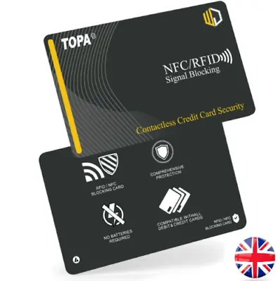 TOPA RFID Signal Blocking Card. Credit & Debit Card Blocker Protector UK Stock • £2.59