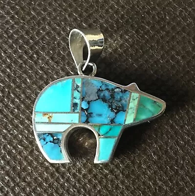 Turquoise Inlay Bear Pendant • $55