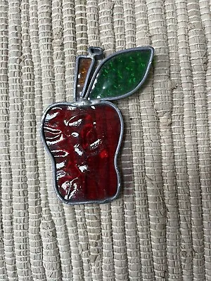 Vintage Stained Glass Apple Small Window Hanging Suncatcher-Just In Time For Fal • $4.29
