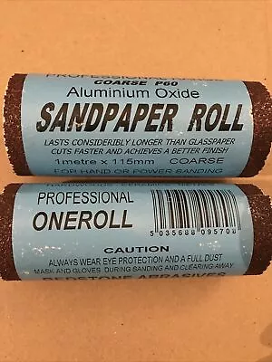 Sandpaper X 2 Coarse P60 Sandpaper Roll - 1 Metre X 115mm Hand Or Power Sand • £2.50