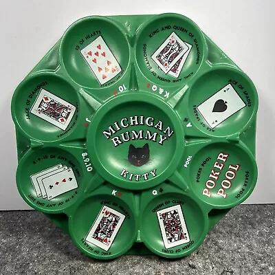 VTG Green Plastic Transogram Michigan Rummy Tray Card Game Black Cat Kitty • $25