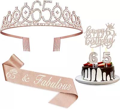 65Th Birthday Decorations For Women65Th Birthday SashCrown/TiaraCandlesCake  • £18.16