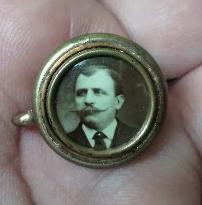 ANTIQUE VICTORIAN Small Gold Filled MAN With MUSTACHE MOURNING Brooch • $39.60