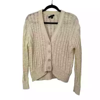 J Crew Open Knit S Cotton Blend Button Front Cardigan Cream Lightweight Layering • $17.33