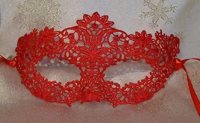 £9.99 • Buy Red Lace Masquerade Mask Red Satin Ties Valentine's Parties Balls Proms Weddings
