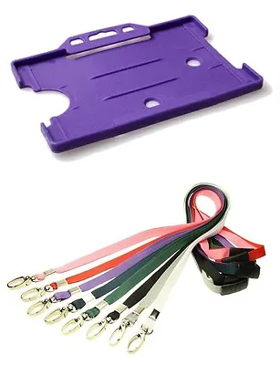 Purple Single Sided Landscape ID Card Holder With Lobster Clip Breakaway Lanyard • £2.85