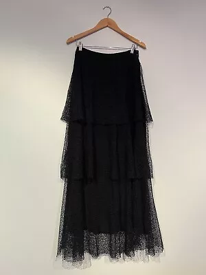 VIKTORIA AND WOODS Skirt Black High Waisted Tiered Mesh Lace Maxi Size 1 New • $85