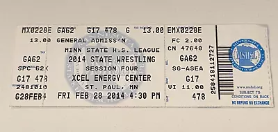 2/28/14 Minnesota Boys High School State Wrestling Tournament Ticket Stub GA • $18.74