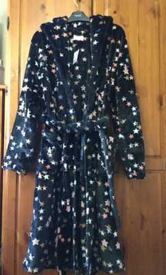 £25 • Buy Next Ladies New Size Medium Black Star SUPERSOFT Velour  Dressing Gown With Hood