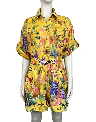 ZIMMERMANN Size 1 / AU 10 / US 6 TROPICANA Shirt Yellow Linen Playsuit Jumpsuit • $320