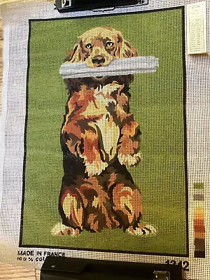 Margot Needlepoint Kit  Dog With Newspaper   9  X  13.5  12 Ct. 165 Yards • $50