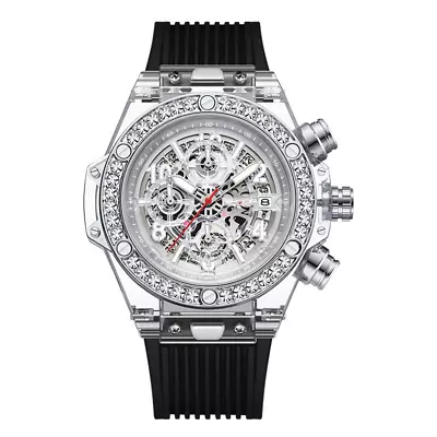 Luxury Hip Hop Iced Silicone Band Simulated Diamond Bling Wrist Fashion Watch • $30.99