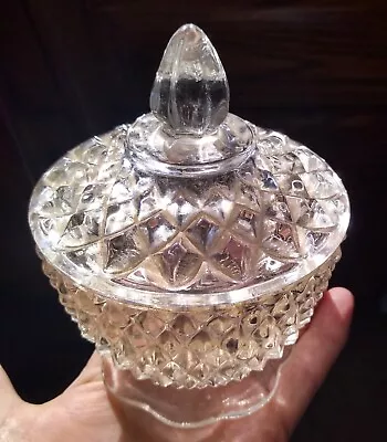 Vintage Anchor Hocking Wexford Clear Glass Sugar Bowl Lid Diamond Cut 3  Tall • $5