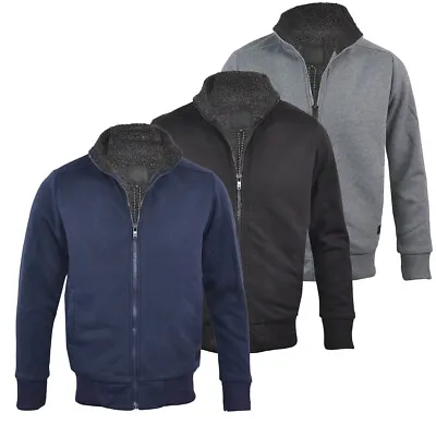£23.99 • Buy Mens Collared Sherpa Fur Lined Padded Fleece Jacket Coat Plain Full Zip M-XXL
