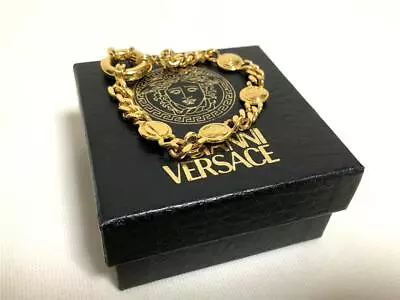 GIANNI VERSACE Gold Plated Bracelet MEDUSA HEADS Vintage With Box Pouch Italy • $320