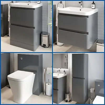 Grey Bathroom Furniture Vanity Unit Basin Storage Cabinet Toilet WC Soft Close • £292.46