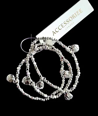 ACCESSORIZE 3 PACK X HAMMERED DISC METAL STRETCH BRACELETS SET • £7.03