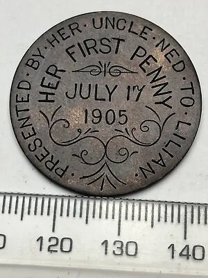 1899 Victoria Penny ENGRAVED “Lilian Her First Penny July 17th 1905” (E587) • £69