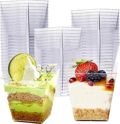 New  48 Clear Hard Plastic Dessert Cups (Square 225ml) - 225ml - Square  • £16.90