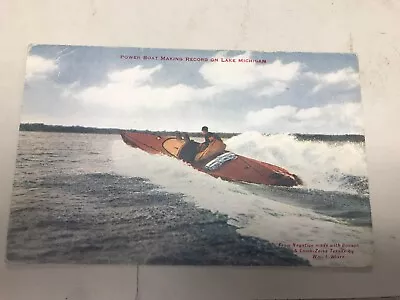 Power Boat Making Record On Lake Michigan Postcard UNP • $1