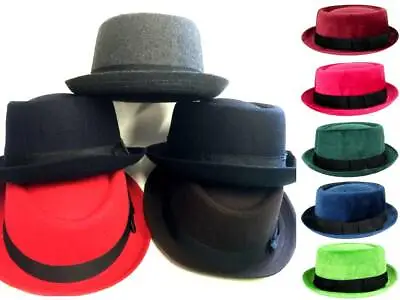 Porkpie Fedora Unisex Heisenberg Style Trilby Upturn Stingy Brim Cap Wool Blend • $9.99