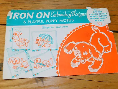 Vintage Superior Transfer Designs PLAYFUL PUPPY Motifs Embroidery Pattern 102 • $7.95