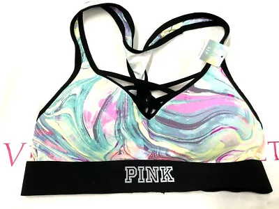  Victoria's Secret Pink Ultimate Cage Front Push-Up Sports Bra Watercolor Swirl • $24.99