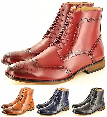 New Mens Chelsea Brogue Ankle Boots Italian Style Leather Lined UK Size 7-12 • £34.99