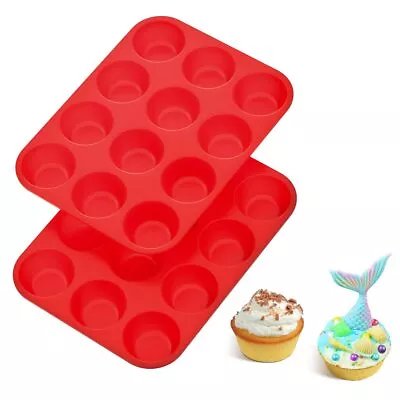 2 Pack 12 Cups Silicone Muffin Top Pans Round Baking Pan For Muffin Cakes Tart • $13.66
