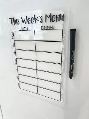 Week's Daily Menu Food Planner Painted A4 Clear Acrylic Wipeable Sign • £15