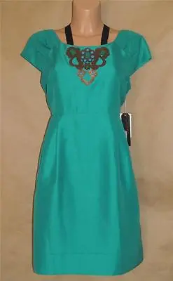 Size 10 M60 Miss Sixty Women's Green Jeweled Cap Sleeve Polyester Cocktail Dress • $29.99