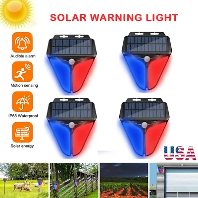 Solar Alarm Strobe Light Lamp Motion Sensor Waterproof Sound Security Outdoor US • $10.44