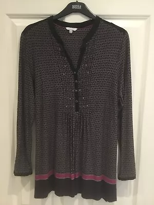 M&S Marks And Spencer PER UNA Beaded Black & Mauve Tunic Top Blouse Size 18 • £4.50