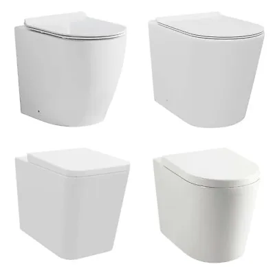 Back To Wall BTW Toilet White Ceramic WC Pan Soft Close Seat Comfort Height New • £139.99