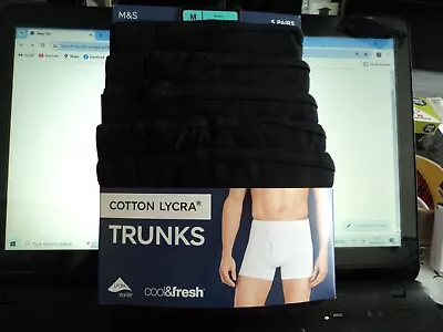 M&S 5 Pack   BLACK Cotton Lycra Trunks Size Medium 33-35in • £14.99