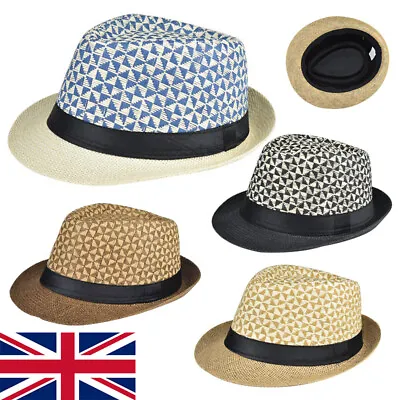 Straw Trilby Sun Hat Mens Ladies Womens Summer Panama Designer Fedora Beach NEW • £6.04