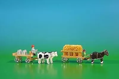 2 Miniature Teams Cart IN Natural With Horses Charge: Stroh-Ladung And T • $142.31