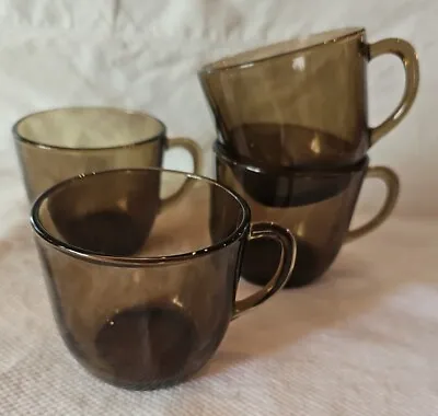 4 Vereco France Brown Smoke Glass Tea Cups / Small Coffee Vintage French • $18