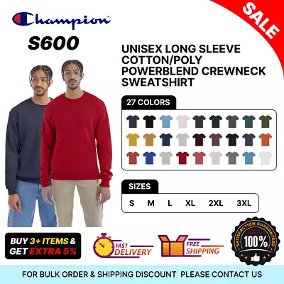 Champion S600 Unisex Long Sleeve Cotton/Poly Powerblend Crewneck Sweatshirt • $26.73