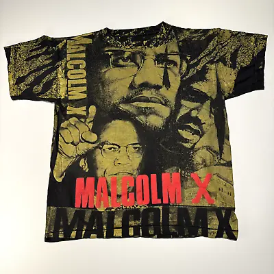 Vintage Malcolm X All Over Print Double Sided Single Stitch T-Shirt Large • $143