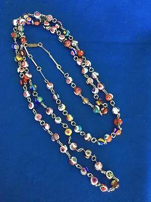 Vintage 52 Inch Millefiori Colorful Bead And Chain Barrel Clasp Necklace￼ • $7.45