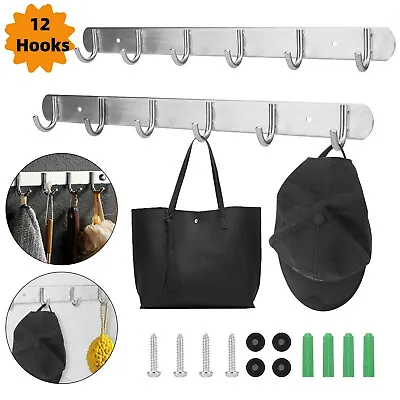 12 Hooks Wall Mount Key Bag Towel Rack Hanger Holder Coat Robe Hat Clothes Rack • $11.98