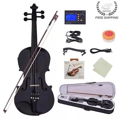 4/4 Solid Wood EQ Violin Kit Case Shoulder Rest Tuner Connecting WireUS Stock • $85.86