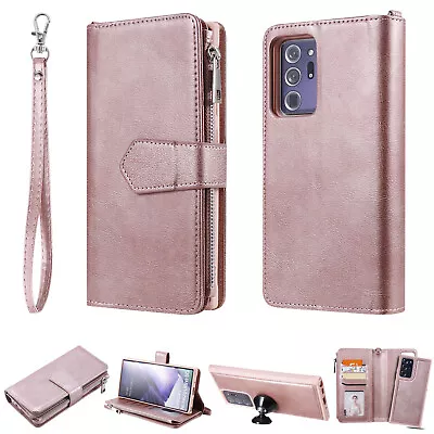 Removable Zipper Leather Wallet Case For Samsung S24 S23 S22 Ultra S21S20 Note20 • $22.96