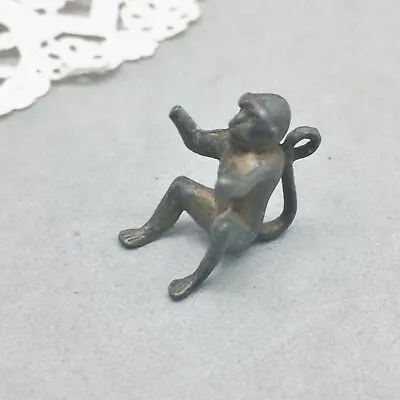 Cracker Jack Prize Charm Metal Monkey 3/4  Vintage Antique Toy Sits Hangs Mini • $18.49