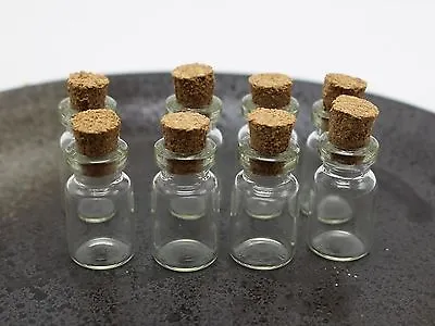 100 Mini Empty Glass Cork Bottles Pendant Vials Wish Charms Clear 13X23mm (1ml) • $15.90