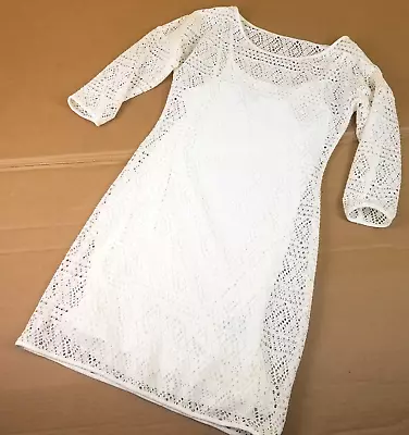 Express Lace Crochet Dress Lined Womens Size S Knee Length White Lacy Womens • $11.29