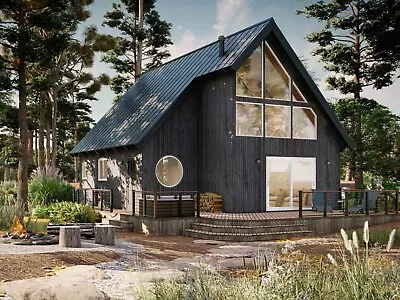 A Frame House Plans - 1250 Sq Ft - 2 Bd 1.5 Bath - Modern Cabin Blueprints • $129