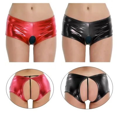 £4.38 • Buy Womens Wetlook Thong Open Crotch Bikini Briefs Sexy  Backless Knickers Underwear