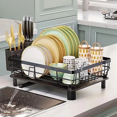 Drying Dish Rack And Drain Board Set Utensil Holder Iron Metal Kitchen Counter • $21.50